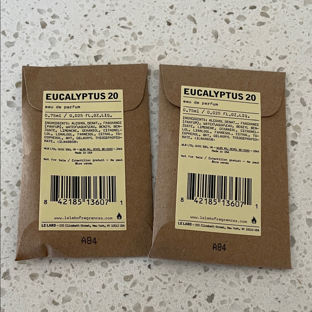 NEW 2 Le Labo‎ Samples EDP .75 ml Eucalyptus 20